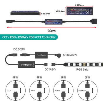 Μίνι ασύρματος ελεγκτής RGB Λωρίδα LED Τηλεχειριστήριο RF για 4 5 6 ακίδων RGB RGBW RGBWW CCT RGB+CCT Φως ταινίας LED DC5-24V Dimmer
