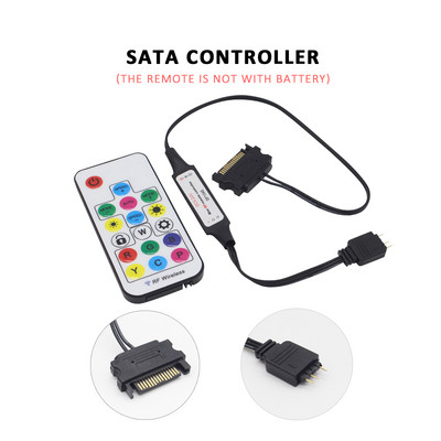 SATA Controller DC 5V 3Pin RF 17 Keys Molex Large 4Pin Pixel PC Controller WS2812B SK6812 Címezhető RGB LED fénycsíkokhoz