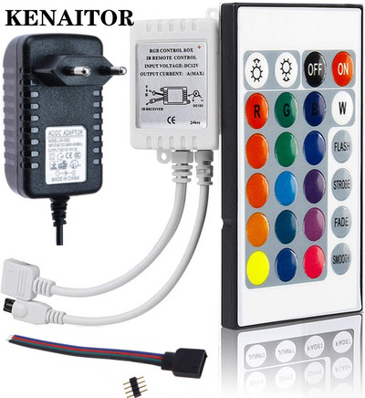 RGB LED szalagfény távirányító 24 gombos IR távirányító fényerőszabályzó DC 12V 2A LED táp 12V 5050 3528 RGB LED kötéllámpákhoz