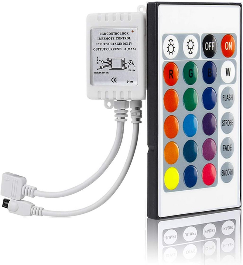 RGB LED Strip Light Remote Controller 24 Key IR Remote Dimmer DC 12V 2A LED Power for 12V 5050 3528 RGB LED Rope Lights