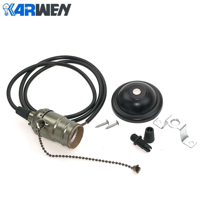 Retro Edison E27 csavaros izzó alumínium héjalap izzótartó foglalat kapcsolóval / láncos réz + vasaló 1,2 M kábelfogóval