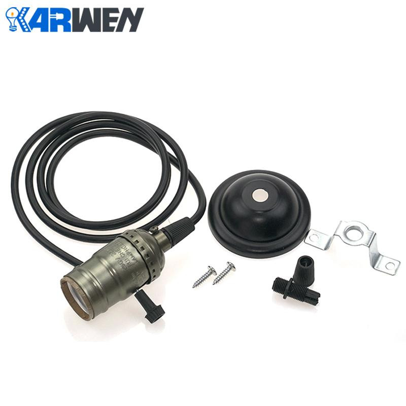 Retro Edison E27 csavaros izzó alumínium héjalap izzótartó foglalat kapcsolóval / láncos réz + vasaló 1,2 M kábelfogóval