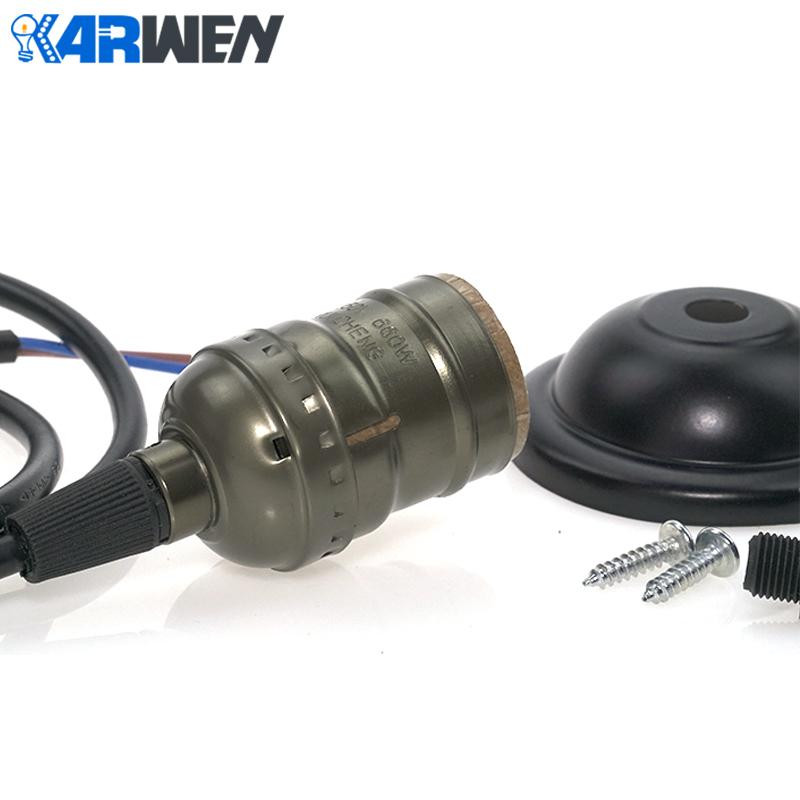 Retro Edison E27 csavaros izzó alumínium héjalap izzótartó foglalat kapcsolóval / láncos réz + vasaló 1,2 M kábelfogóval