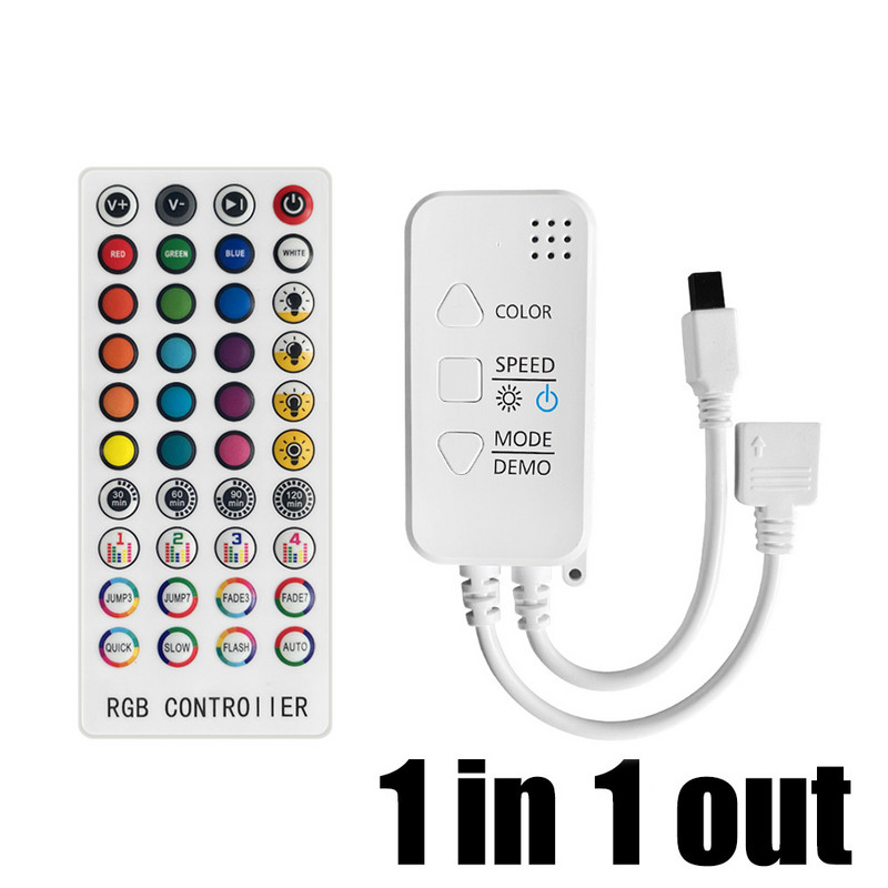 Music Sync APP Control RGB LED vezérlő LED szalaglámpákhoz 1 in 2 out Splitter Bluetooth-kompatibilis IR távirányító 12V 24V