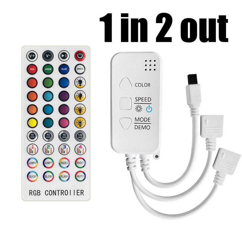 Music Sync APP Control RGB LED vezérlő LED szalaglámpákhoz 1 in 2 out Splitter Bluetooth-kompatibilis IR távirányító 12V 24V