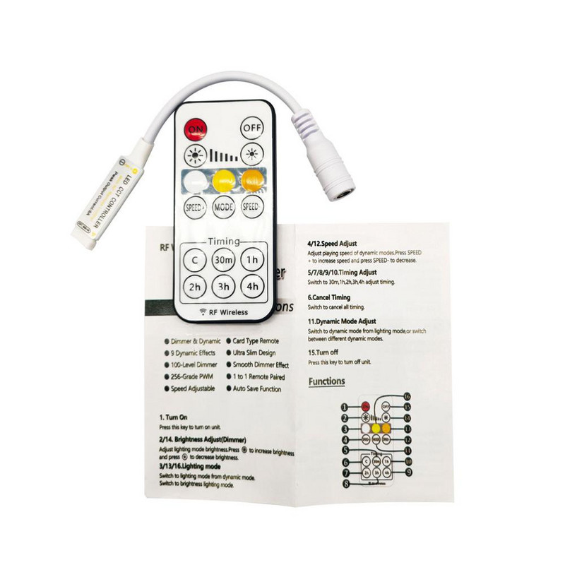 DC5-24V 8A CCT led vezérlő 16 gombos RF vezeték nélküli távirányító 5050 WW+CW szalaghoz időzítő funkcióval, időzítés beállító vezérlővel