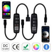 DC5-24V 2 gombos mini Bluetooth zenegombbal/telefon APP vezérlővel 4 Pin 5050 RGB vagy 3 Pin egyedileg címezhető LED szalaghoz