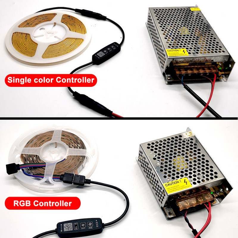 DC5-24V 2 gombos mini Bluetooth zenegombbal/telefon APP vezérlővel 4 Pin 5050 RGB vagy 3 Pin egyedileg címezhető LED szalaghoz