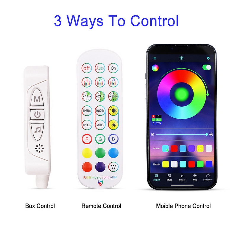5V-24V RGB zenei dinamikus LED pixel vezérlő Bluetooth alkalmazás 24 gombos beépített mikrofon dimmer WS2812 WS2811 címezhető LED szalaghoz