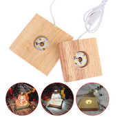 Négyzet alakú, fa LED-es lámpatalp éjszakai lámpatalp állvány kristályüveg kijelzőhöz, világító talphoz, fa lámpatartóhoz