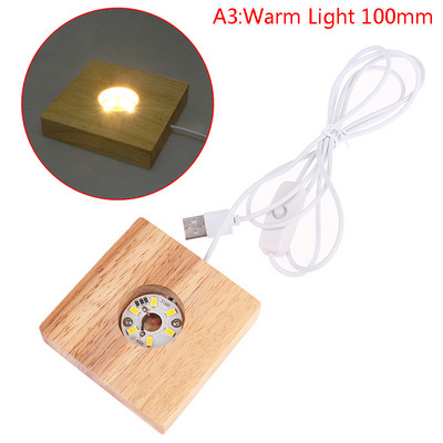 Négyzet alakú, fa LED-es lámpatalp éjszakai lámpatalp állvány kristályüveg kijelzőhöz, világító talphoz, fa lámpatartóhoz