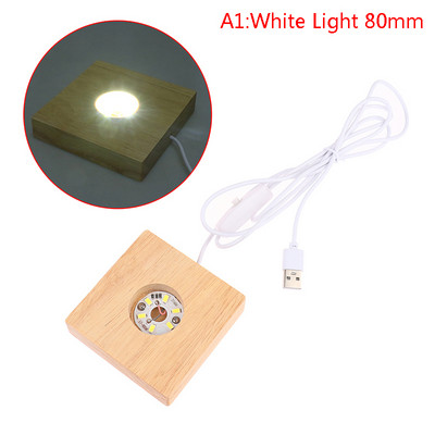 Négyzet alakú, fa LED-es lámpatalp éjszakai lámpatalp állvány kristályüveg kijelzőhöz, világító talphoz, fa lámpatartóhoz