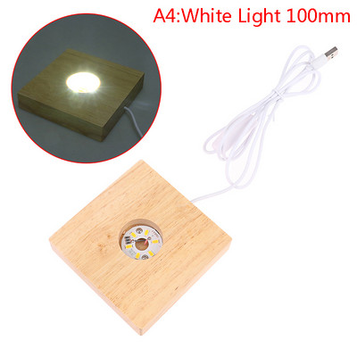 Négyzet alakú, fa LED-es lámpatalp éjszakai lámpatalp állvány kristályüveg kijelzőhöz, világító talphoz, fa lámpatartóhoz