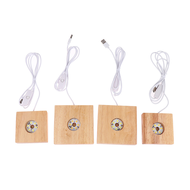 Négyzet alakú, fa LED-es lámpatalp éjszakai lámpatalp állvány kristályüveg kijelzőhöz, világító talphoz, fa lámpatartóhoz