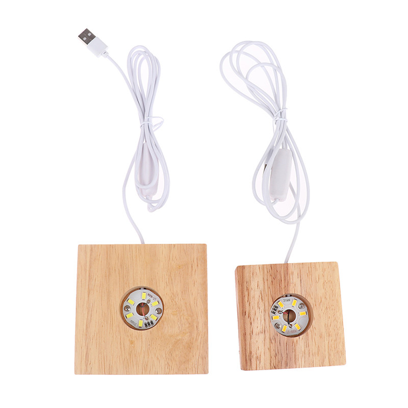 Négyzet alakú, fa LED-es lámpatalp éjszakai lámpatalp állvány kristályüveg kijelzőhöz, világító talphoz, fa lámpatartóhoz