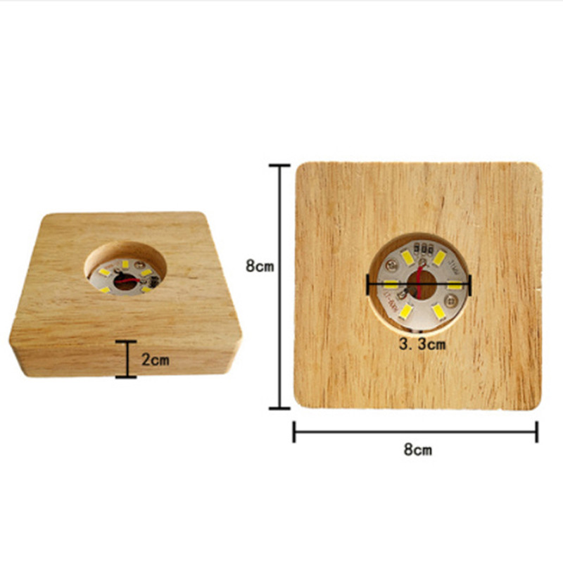 Négyzet alakú, fa LED-es lámpatalp éjszakai lámpatalp állvány kristályüveg kijelzőhöz, világító talphoz, fa lámpatartóhoz