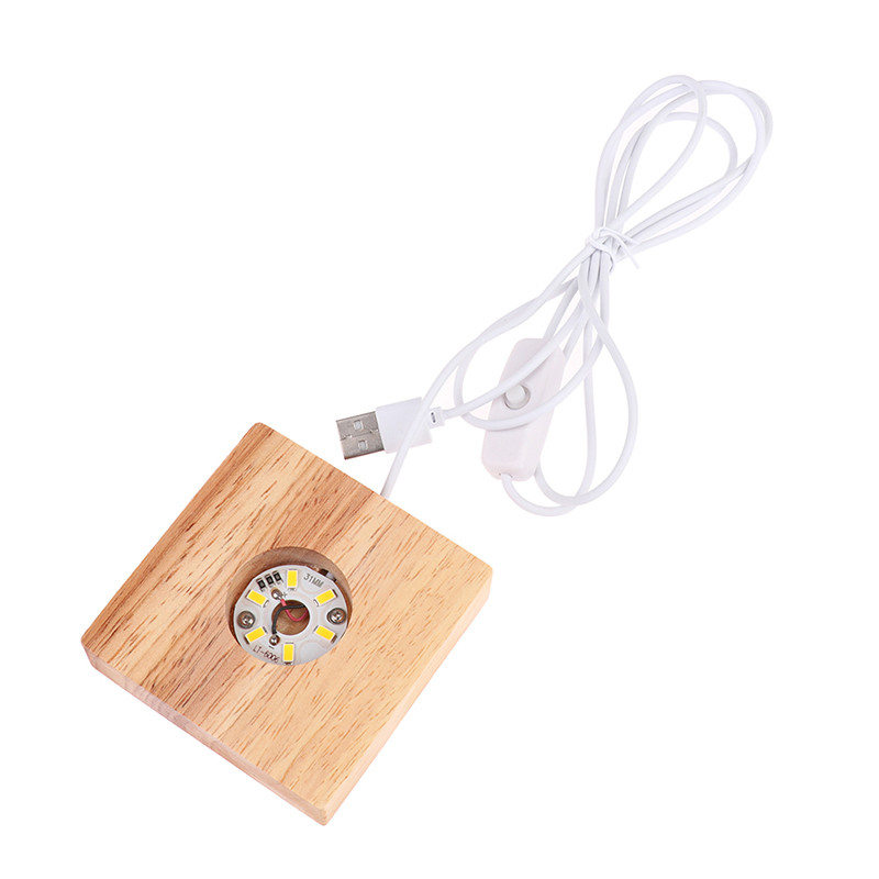 Négyzet alakú, fa LED-es lámpatalp éjszakai lámpatalp állvány kristályüveg kijelzőhöz, világító talphoz, fa lámpatartóhoz