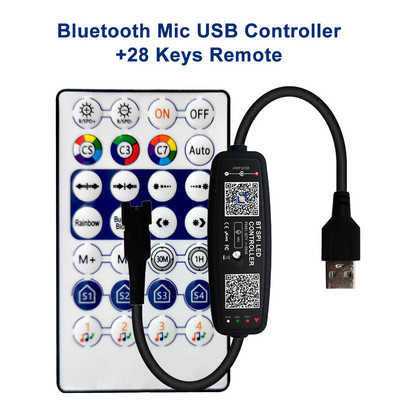 DC5-24V 28 gombos led vezérlő zenével Bluetooth alkalmazás távirányító Smart 5050 RGB egyedi címezhető szalagfényhez 2048 pixel