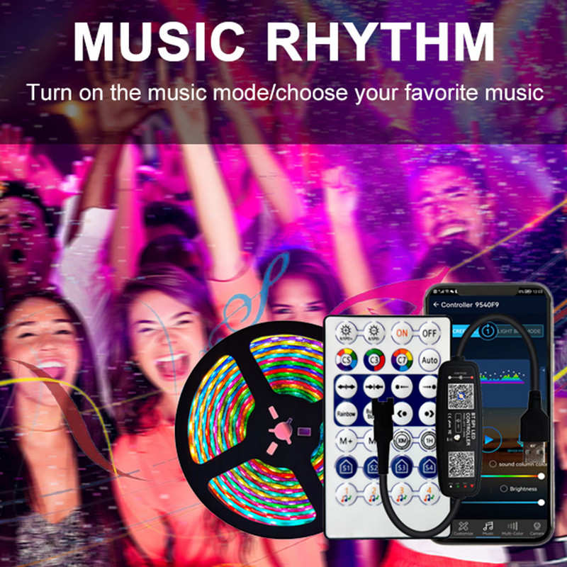 DC5-24V 28 gombos led vezérlő zenével Bluetooth alkalmazás távirányító Smart 5050 RGB egyedi címezhető szalagfényhez 2048 pixel