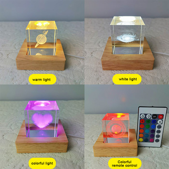 Ξύλινη βάση φωτιστικού USB Επαναφορτιζόμενο Τηλεχειριστήριο Ξύλινη πολύχρωμη βάση φωτισμού LED Βάση βάσης φωτιστικού βάσης Resin Art Decor για το σπίτι