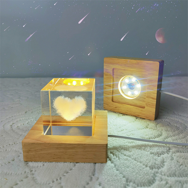 Fa világító talp USB újratölthető távirányító fa színes LED világító talp kijelző állvány lámpatartó műgyanta lakberendezés