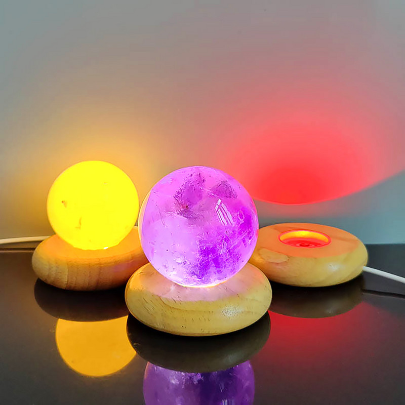 Fa világító talp USB újratölthető távirányító fa színes LED világító talp kijelző állvány lámpatartó műgyanta lakberendezés