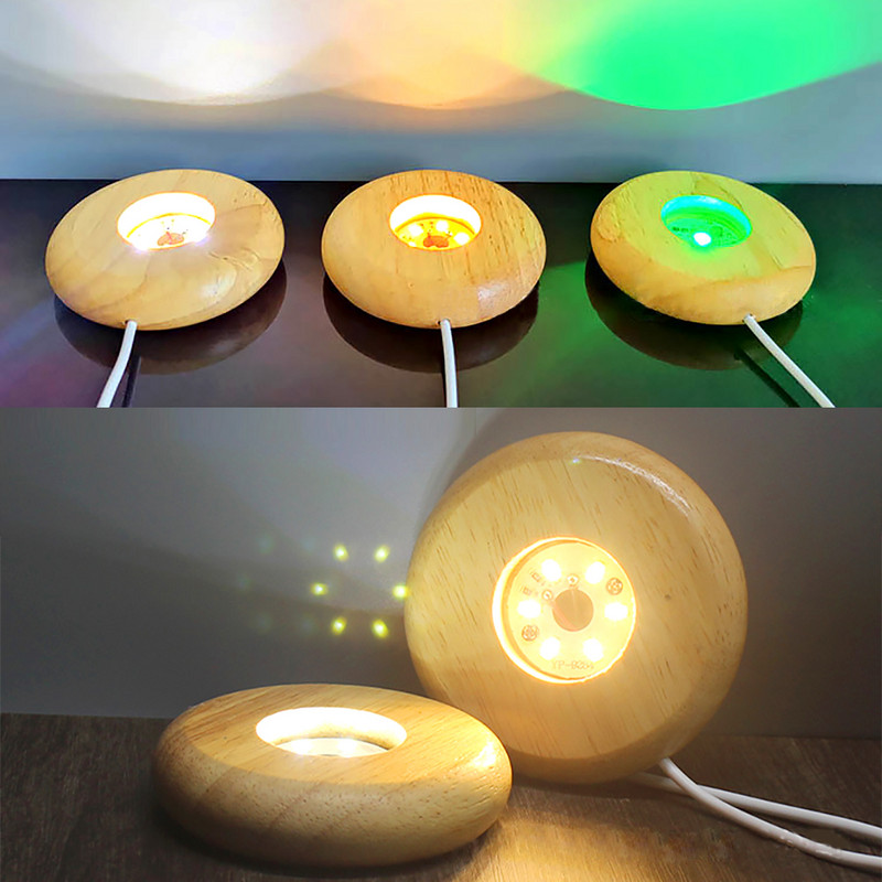 Fa világító talp USB újratölthető távirányító fa színes LED világító talp kijelző állvány lámpatartó műgyanta lakberendezés