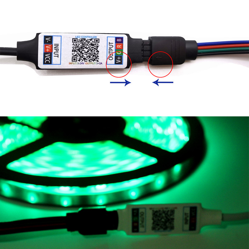 Mini RGB Bluetooth-kompatibilis vezérlő DC 5V 12V 24V Music BT Smart APP vezérlő Fénycsík vezérlés RGB LED szalaghoz