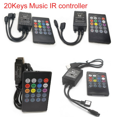 USB 20 πλήκτρα μουσικής Ελεγκτής υπερύθρων μαύρο Αισθητήρας ήχου τηλεχειρισμού για ταινία LED RGB υψηλής ποιότητας 5-24V