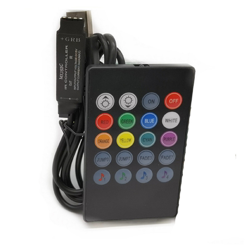 USB 20 muzikos mygtukai IR valdiklis juodas Nuotolinio garso jutiklis RGB LED juostai aukštos kokybės 5-24V