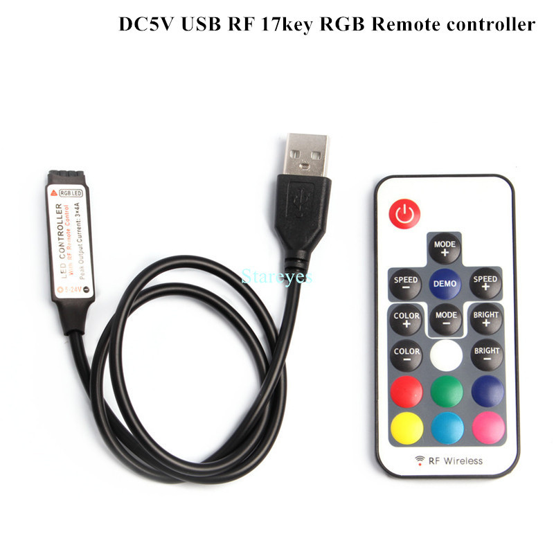 1 db DC5V USB LED RGB vezérlő Mini 3 gombos fényerőszabályzó IR 24 gombos RF 17 gombos Bluetooth vezeték nélküli távirányító 5 V RGB LED szalaghoz