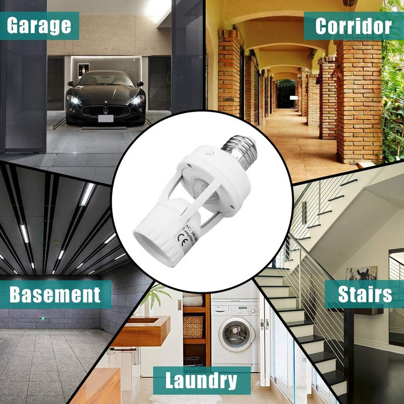 Intelligens lámpatalpok foglalat E27 lámpatartó adapter 360 fokos PIR emberi indukciós mozgásérzékelővel 110V-240V állítható kapcsoló