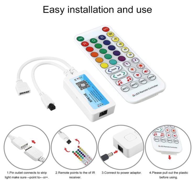 Bluetooth RGB RGBW LED vezérlő SP613E SP614E SP623E SP624E DC5-24V Mini 38 gombos IR távirányító zene MIC időzítő LED szalagvezérlő