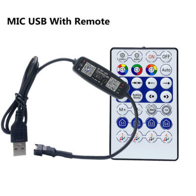 WS2812B LED pixelvezérlő APP Bluetooth zene mikrofonnal 28 gombos távirányító WS2812 SK6812 WS2811 címezhető szalagfény USB DC-hez