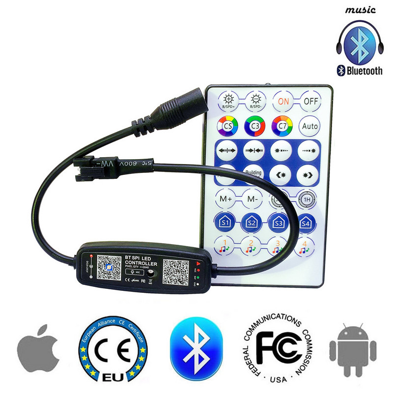 WS2812B LED pixelvezérlő APP Bluetooth zene mikrofonnal 28 gombos távirányító WS2812 SK6812 WS2811 címezhető szalagfény USB DC-hez