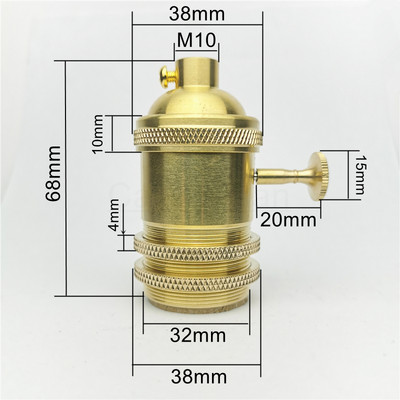 Sárgaréz 100% réz lámpatartó elektromos lámpaaljzat gomb vagy lánckapcsoló és menetes csavaros árnyékoló gyűrű szerelő barkács világítási alap