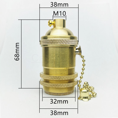 Sárgaréz 100% réz lámpatartó elektromos lámpaaljzat gomb vagy lánckapcsoló és menetes csavaros árnyékoló gyűrű szerelő barkács világítási alap
