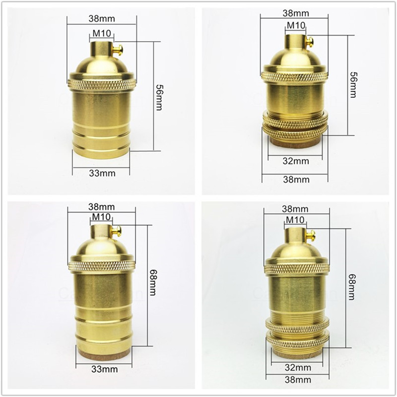 Sárgaréz 100% réz lámpatartó elektromos lámpaaljzat gomb vagy lánckapcsoló és menetes csavaros árnyékoló gyűrű szerelő barkács világítási alap
