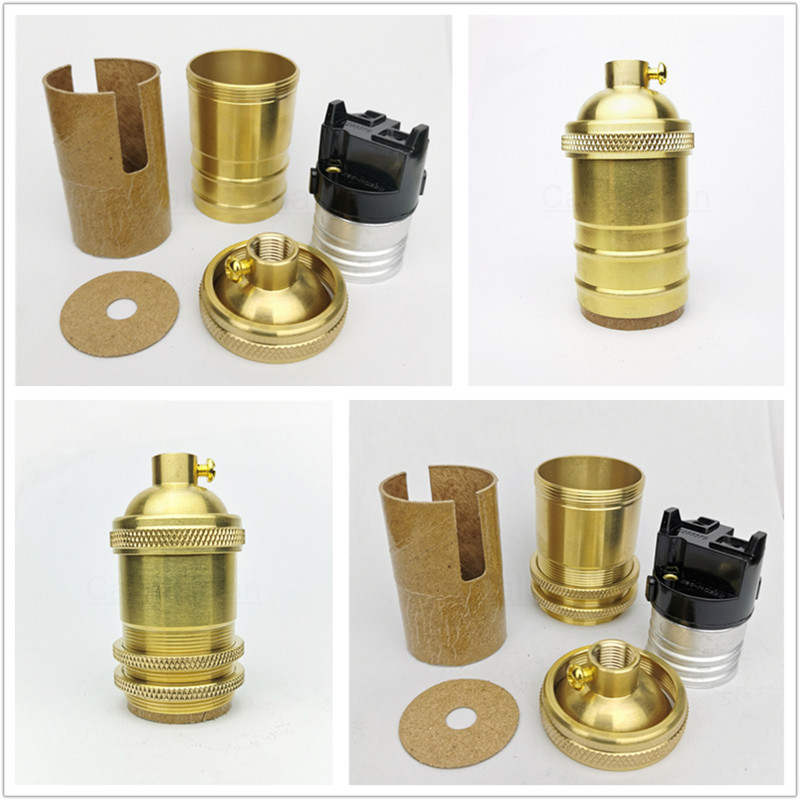 Sárgaréz 100% réz lámpatartó elektromos lámpaaljzat gomb vagy lánckapcsoló és menetes csavaros árnyékoló gyűrű szerelő barkács világítási alap