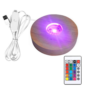 Βάση Ξύλινης λάμπας LED USB Επαναφορτιζόμενη πολύχρωμη βάση φωτισμού LED με Τηλεχειριστήριο Βάση λάμπας Καλλιτεχνική διακόσμηση σπιτιού