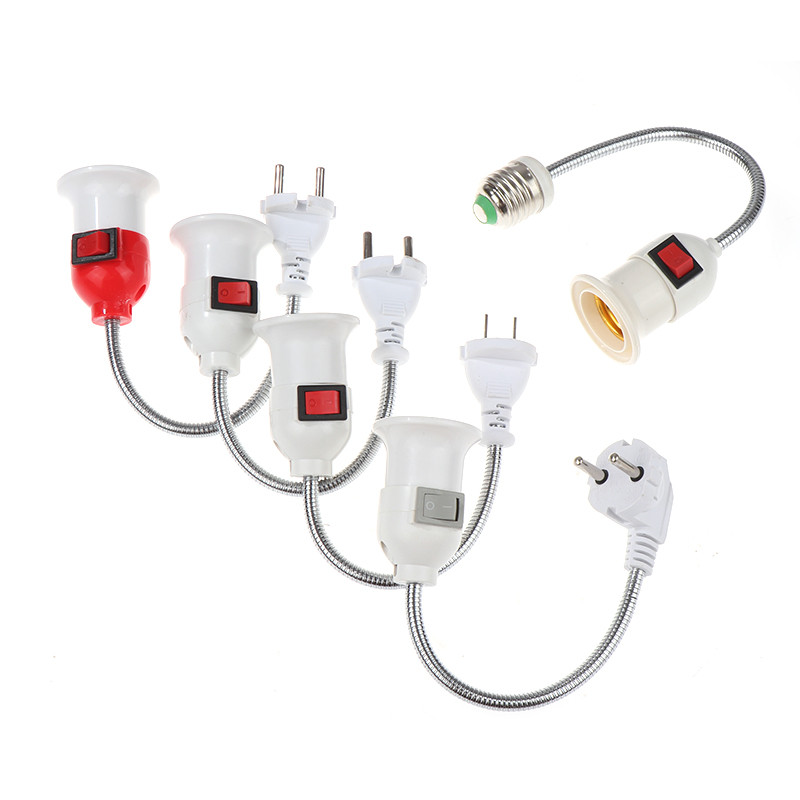 EU Plug rozsdamentes acél E27 lámpatalp konverziós LED lámpa fali rugalmas lámpatartó átalakító kapcsolóval LED fej izzó foglalattal