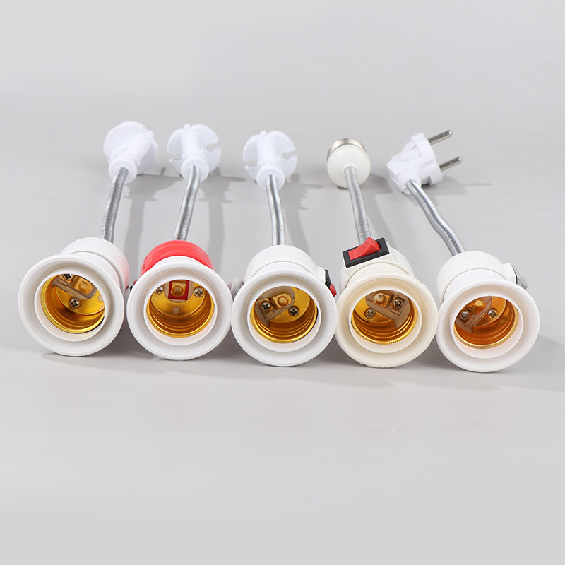 EU Plug rozsdamentes acél E27 lámpatalp konverziós LED lámpa fali rugalmas lámpatartó átalakító kapcsolóval LED fej izzó foglalattal