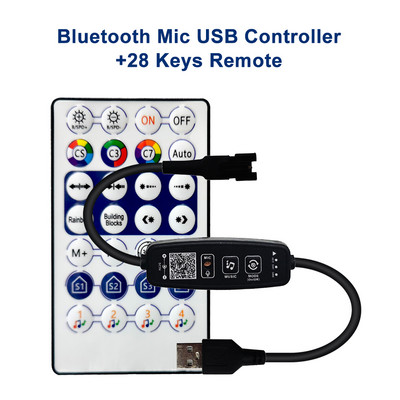 DC5-24V 3 tűs intelligens 28 gombos LED vezérlő zenei pixelekkel Bluetooth mikrofon távirányító 5050 RGB egyedi címezhető szalaglámpához
