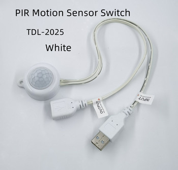TDL-2025 Mini LED PIR Инфрачервен сензор за движение Превключвател DC 5V-24V Килер Под легло Превключвател за осветление в коридор USB/5.5 DC щепсел