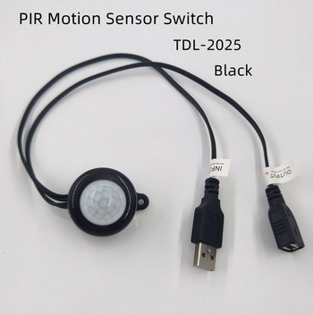 TDL-2025 Mini LED PIR Инфрачервен сензор за движение Превключвател DC 5V-24V Килер Под легло Превключвател за осветление в коридор USB/5.5 DC щепсел