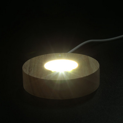 LED fa kijelző talptartó téglalap fa talpú állvány akril meleg könnyű kristály üveg éjszakai fény alap műgyanta kézműves dekoráció