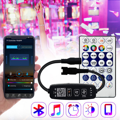 DC5-24V 28 klavišų mini Bluetooth muzikos mygtuko LED valdiklis, skirtas 3 kontaktų WS2811 WS2812 SK6812 individualiai adresuojamam RGB juostelių skydeliui