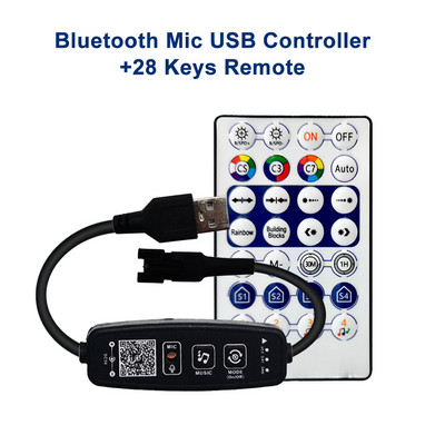 DC5-24V 28-klahviga Mini Bluetoothi muusikanupu LED-kontroller 3-kontaktilise WS2811 WS2812 SK6812 individuaalse adresseerimisega RGB ribapaneeli jaoks