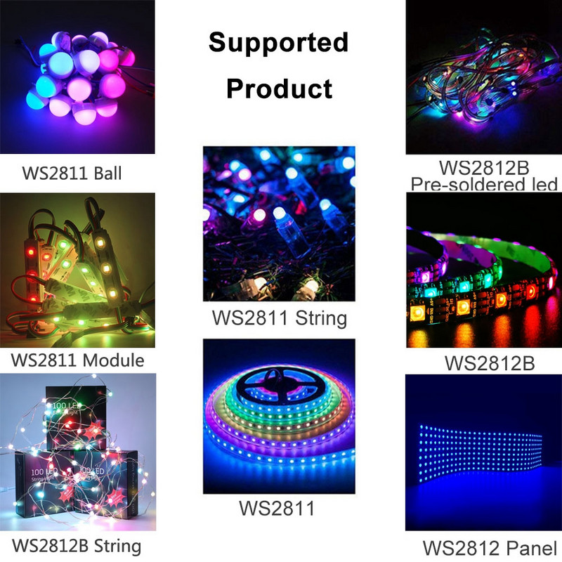 WS2811 WS2812B SK6812 RGB LED-pikslite ribavalgustuse kontroller, 17 klahvi DIY 366 režiimide vahetamine kaugjuhtimispuldiga DC5-24V