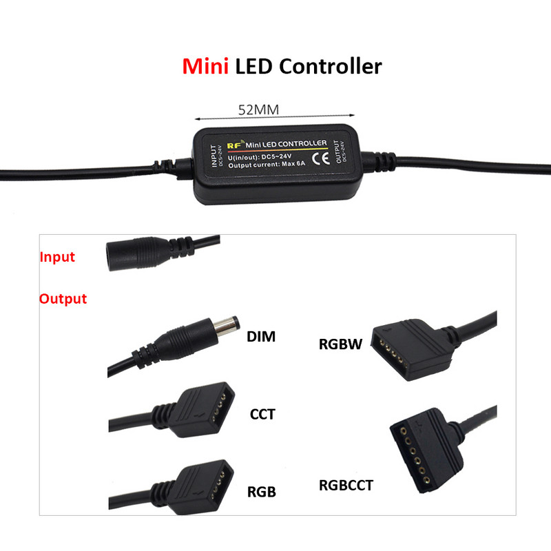 Controller LED 12V Mini DC 5V 4Pin RGB CCT 24V 5Pin RGBW Controller 2.4g RF LED fără fir bandă Dimmer Dimmer Telecomanda